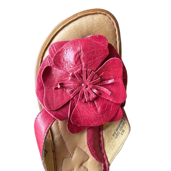 Born Red Leather Flip Flops with Flower Detail 6 - Picture 5 of 8